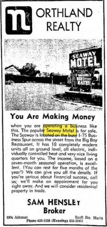 Byes Seaway Motel - Oct 11 1973 For Sale (newer photo)